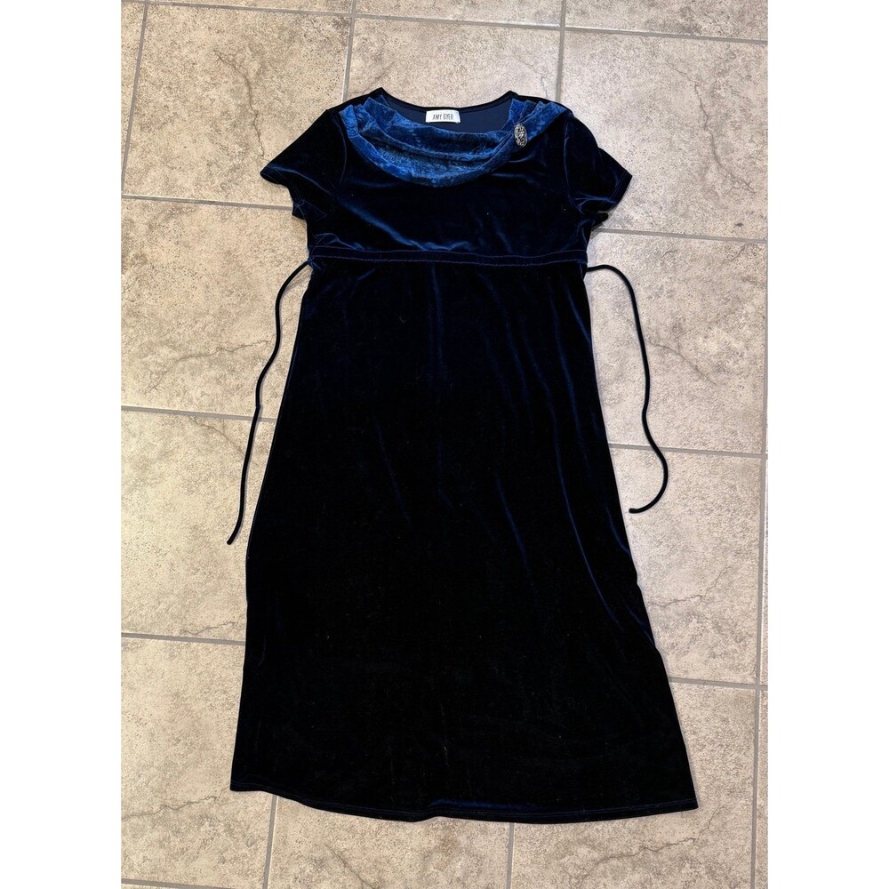 Vintage Amy Byer navy blue crushed velvet dress